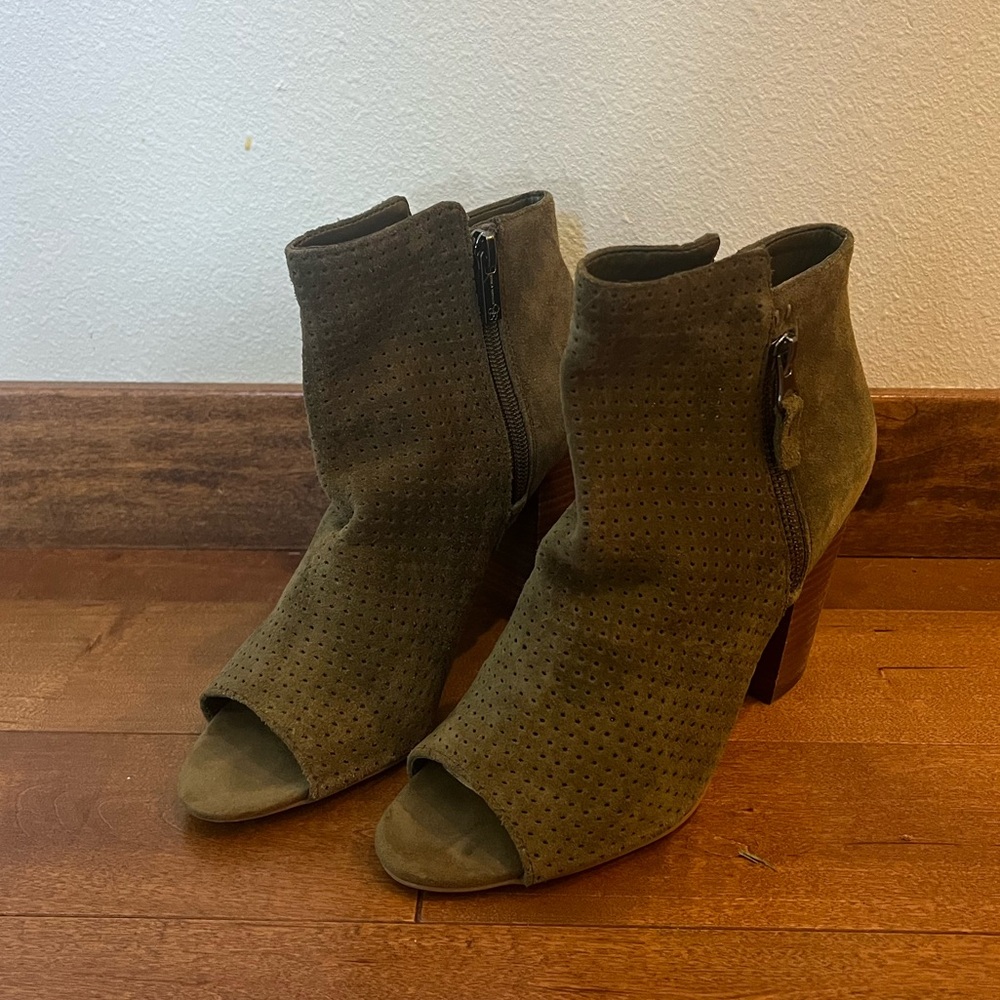 Jessica Simpson Keris Peep Toe Dark Olive Suede Booties